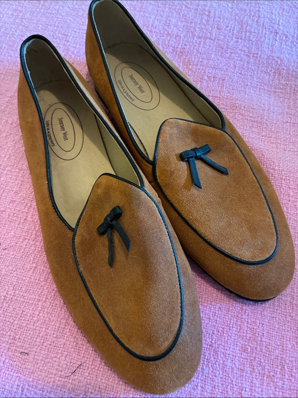 Brown Suede womens belgian loafer style with Black Trim